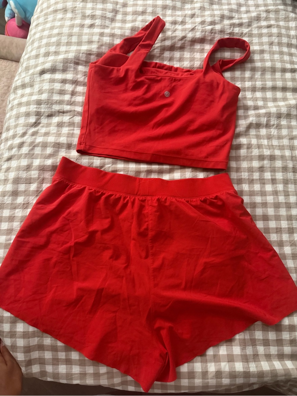 CRZ YOGA Red Women's Athletic Crop Top & Shorts Set